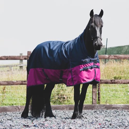 eQuitack Your Passion Is Our Mission Outdoor Winterdecke Turnout 100% Wasserdicht 1200D 200G Fulling Highneck - Navy/Raspberry 135cm von eQuitack Your Passion Is Our Mission