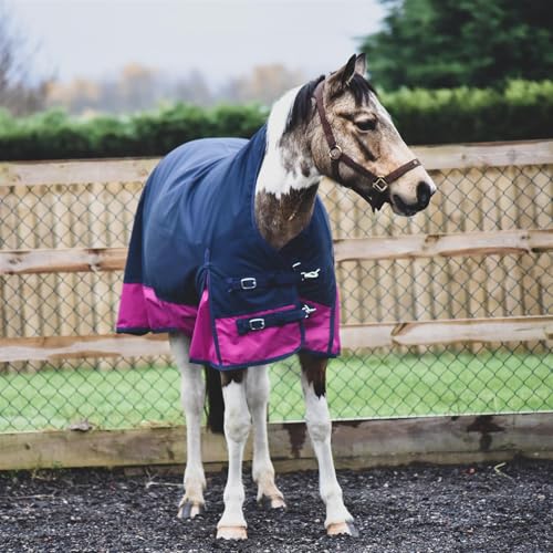 eQuitack Your Passion Is Our Mission Outdoor Winterdecke Turnout 100% Wasserdicht 1200D 200G Fulling - Navy/Raspberry 125cm von eQuitack Your Passion Is Our Mission