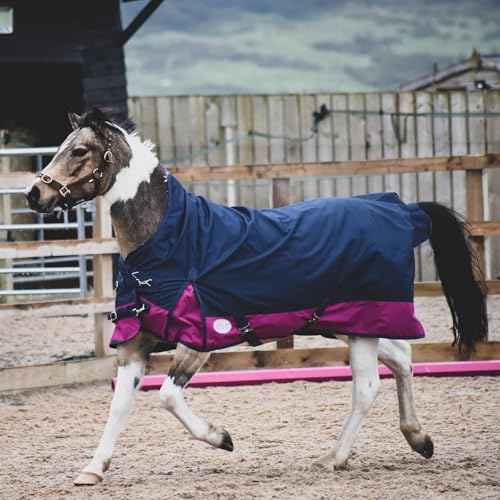 eQuitack Your Passion Is Our Mission Outdoor Winterdecke Turnout 100% Wasserdicht 1200D 200G Fulling - Navy/Raspberry 145cm von eQuitack Your Passion Is Our Mission