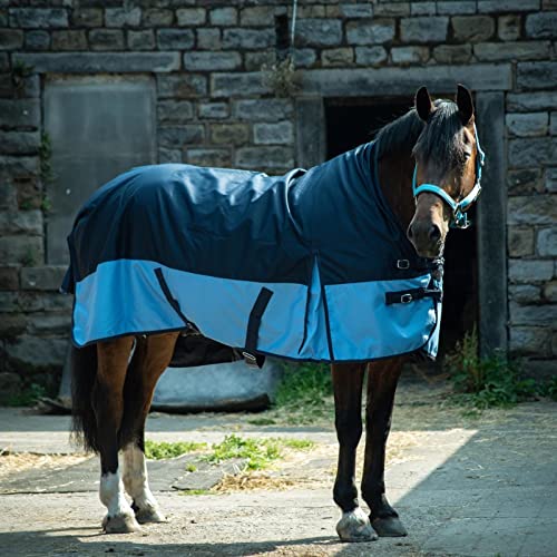 eQuitack Your Passion Is Our Mission Outdoor Winterdecke Turnout 100% Wasserdicht 600D Highneck 150G Fulling - Navy/Baby Blau 125cm von eQuitack Your Passion Is Our Mission