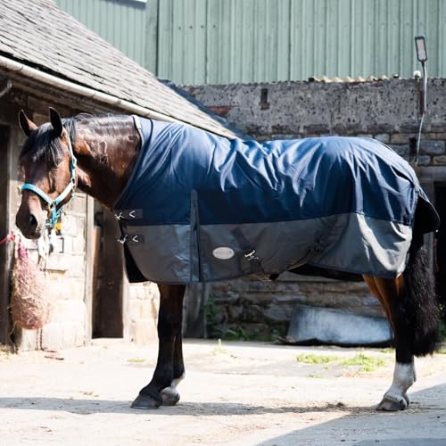 eQuitack Your Passion Is Our Mission Outdoor Winterdecke Turnout 100% Wasserdicht 600D Highneck 150G Fulling - Navy/Grau 155cm von eQuitack Your Passion Is Our Mission