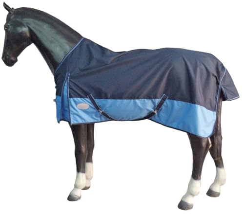 eQuitack Your Passion Is Our Mission Outdoor Winterdecke Turnout 100% Wasserdicht 600D Regendecke mit Fleece Lining - Navy/Baby Blau 125cm von eQuitack Your Passion Is Our Mission