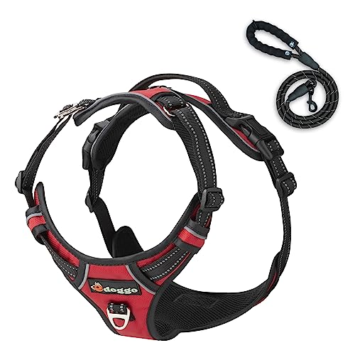 Edoggo Accessories Extra großes Hundegeschirr für Hunde, verstellbar, atmungsaktiv, gepolstert, mit einer kostenlosen Leine – Anti-Schuss-Geschirr für Hunde (XL, Rot) von edoggo accessories