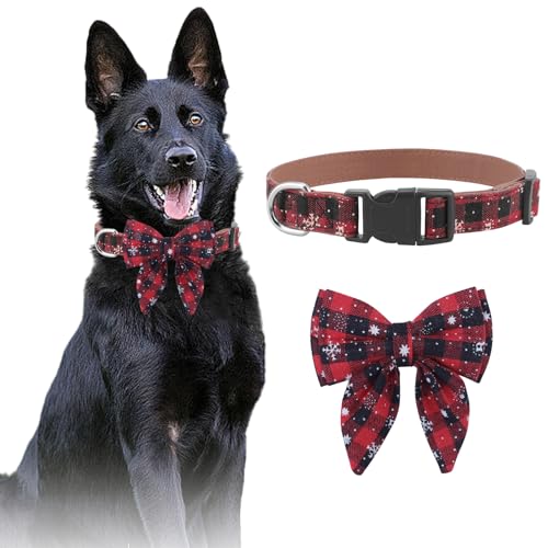 Weihnachten Hundehalsband mit Schleife, Plaid Urlaub Hundehalsband mit Schneeflockenmuster, verstellbares Winterhalsband für Weihnachten, niedliche Fliege Welpenhalsband mit Sicherheitsschnalle für von efoefo