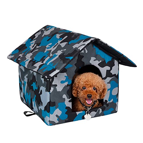 Katzenhäuser für Outdoor-Haustiere, Hundehäuser für kleine Hunde, Outdoor-Katzenhaus, wasserdicht und warm, wetterfestes Oxford-Gewebe, Katzenhütte, Haustierschutz, Camouflage-Blau von eing