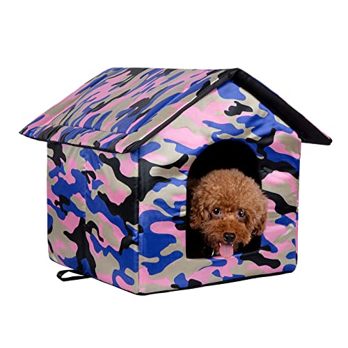 Katzenhäuser für Outdoor-Haustiere, Hundehäuser für kleine Hunde, Outdoor-Katzenhaus, wasserdicht und warm, wetterfestes Oxford-Gewebe, Katzenhütte, Haustierschutz, Camouflage-Rosa von eing