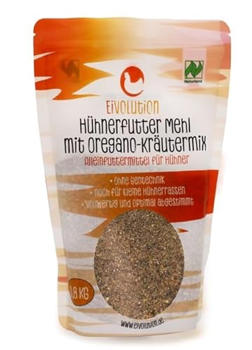 eivolution Bio-Hühnerfutter Legemehl mit Oregano-Kräutermix 800g – Vollwertiges Alleinfutter für Legehennen, Wachteln und Geflügel – Natürlich, Gesund & Lecker von eivolution