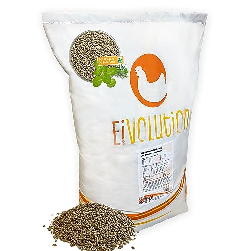 Eivolution Bio-Hühnerfutter Pellets mit Oregano-Kräutermix 14 kg - Alleinfutter für Legehennen & Geflügel - Reich an Vitalstoffen - Kontrolliert ökologisch von eivolution