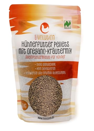 eivolution Bio-Hühnerfutter Pellets mit Oregano-Kräutermix 800g - Probiergröße - Alleinfutter für Legehennen & Geflügel - Reich an Vitalstoffen - Kontrolliert ökologisch von eivolution