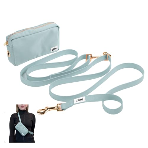 elby - Freihändige Hundeleine mit Leckerli-Tasche – Zubehör für Spaziergänge mit Gürteltasche – Hundezubehör und Zubehör für Spaziergänge – mittelgroße und große Hunde (Hellblau, regulär) von elby