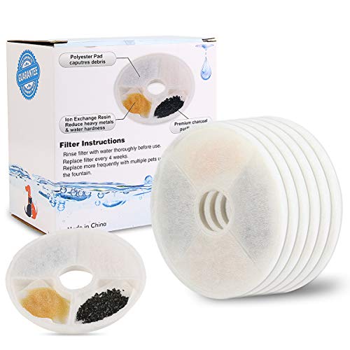 ele ELEOPTION 6er Set Kohlefilter Hunde Katze Trinkbrunnen Ersatzfilter für Catit Blumen Trinkbrunnen Premium Ionenaustauscher Harz Baumwolle Aktivkohle Pet Brunnen Wasserfilter von ele ELEOPTION