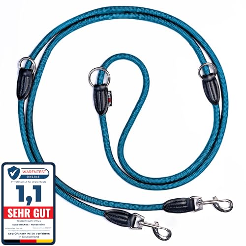 elevenants® Verstellbare Hundeleine 3 Meter | Robuste Nylon Umhängeleine für mittelgroße bis große Hunde | Führleine mit 200kg Zugkraft | Doppelleine mit 2 Karabiner (Blau) von elevenants