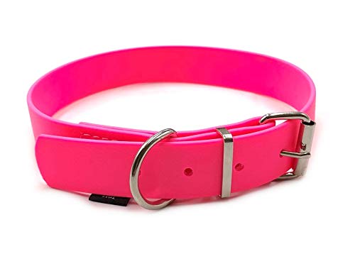 Biothane Hundehalsband 25mm Breit verstellbar S/M/L/XL Hundehalsband wasserbweisend (Neonpink, M 41-47 cm) von elropet