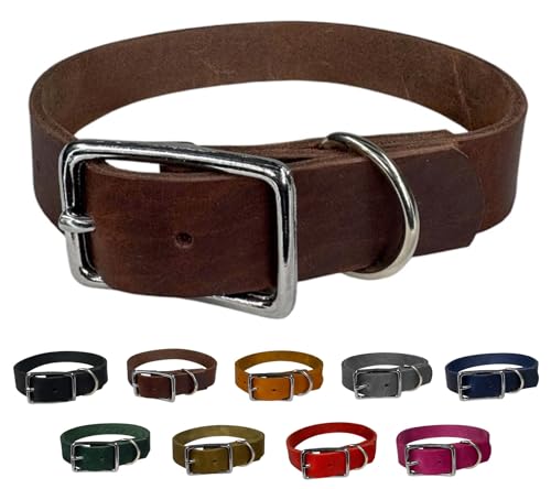 Hunde Halsband Fettleder Silber/XS - XXL für kleine & große Hunde/verstellbar/Flaches Halsband in verschiedenen Breiten (Braun, XS (27-33cm) Breite: 12mm) von elropet