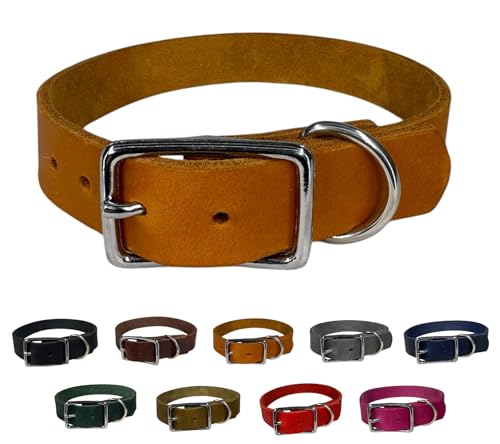 Hunde Halsband Fettleder Silber/XS - XXL für kleine & große Hunde/verstellbar/Flaches Halsband in verschiedenen Breiten (Cognac, M (41-47cm) Breite: 12mm) von elropet