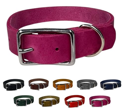 Hunde Halsband Fettleder Silber/XS - XXL für kleine & große Hunde/verstellbar/Flaches Halsband in verschiedenen Breiten (Pink, L (45-51cm) Breite: 20mm) von elropet