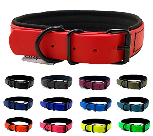 Hundehalsband Biothane Softshell unterlegt kleine Hunde/große Hunde verstellbar Black Edition (L 50-55cm, Rot) von elropet