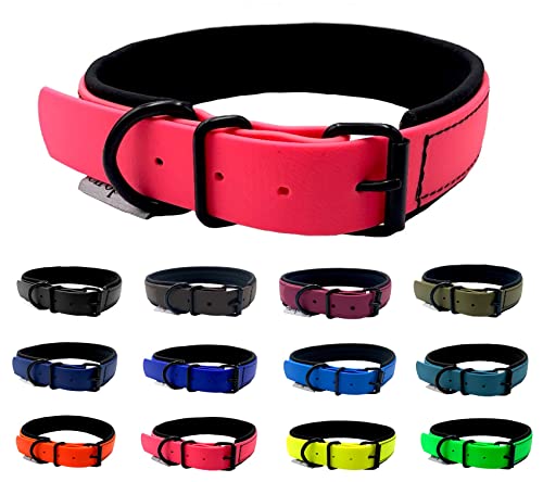 Hundehalsband Biothane Softshell unterlegt kleine Hunde/große Hunde verstellbar Black Edition (M 45-50cm, Neonpink) von elropet