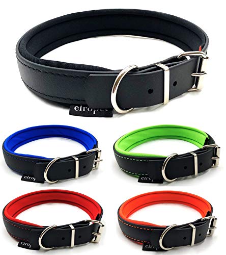 Hundehalsband Biothane mit Neopren unterlegt und verstellbar für kleine Hunde/mittlere Hunde/große Hunde XS - L (XS 34cm - 40cm, Schwarz-Neongrün) von elropet