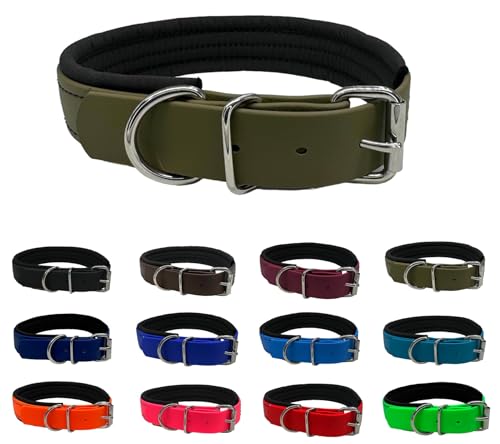 Hundehalsband Biothane verstellbar/mit Softshell gepolstert/S - XXL/Edelstahlbeschläge/wasserfest & waschbar/kleine & Grosse Hunde (Olive, S (40-45cm)) von elropet