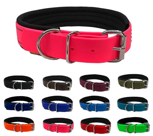 Hundehalsband Biothane verstellbar/mit Softshell gepolstert/S - XXL/Edelstahlbeschläge/wasserfest & waschbar/kleine & Grosse Hunde (Pink, S (40-45cm)) von elropet