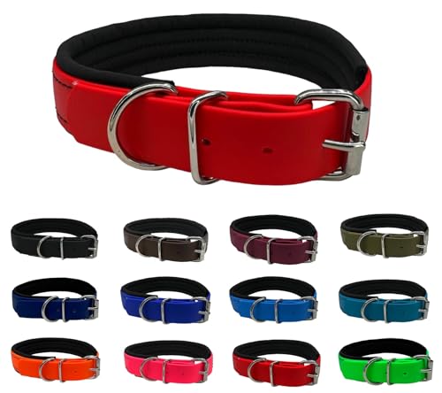 Hundehalsband Biothane verstellbar/mit Softshell gepolstert/S - XXL/Edelstahlbeschläge/wasserfest & waschbar/kleine & Grosse Hunde (Rot, XL (55-60cm)) von elropet