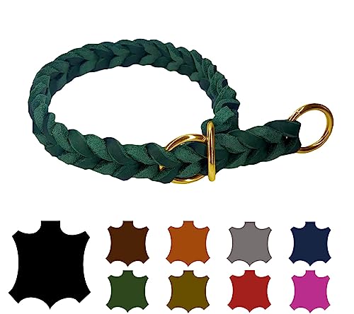 Hundehalsband Fettleder/Halsband ZugStopp Messing/kleine Hunde & große Hunde / 15mm / 20mm / 25mm / XXS - XL (30 Breite: 25mm, Tannengrün) von elropet