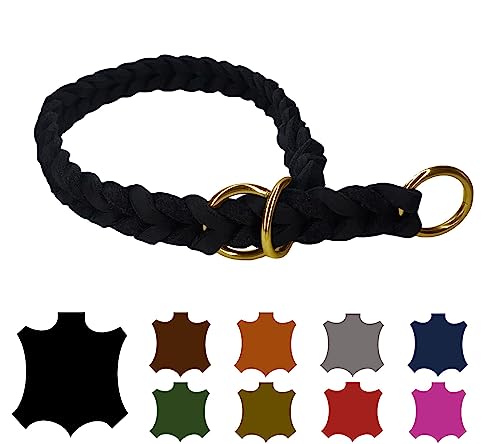 Hundehalsband Fettleder/Halsband ZugStopp Messing/kleine Hunde & große Hunde / 15mm / 20mm / 25mm / XXS - XL (35 Breite: 25mm, Schwarz) von elropet