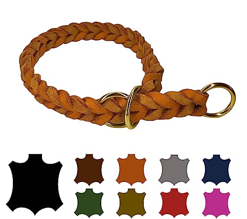 Hundehalsband Fettleder/Halsband ZugStopp Messing/kleine Hunde & große Hunde / 15mm / 20mm / 25mm / XXS - XL (45 Breite: 15mm, Cognac) von elropet