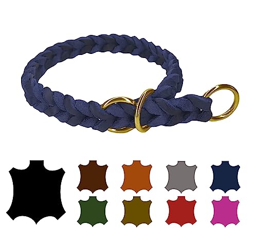 Hundehalsband Fettleder/Halsband ZugStopp Messing/kleine Hunde & große Hunde / 15mm / 20mm / 25mm / XXS - XL (50 Breite: 25mm, Marineblau) von elropet