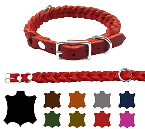 Hundehalsband Fettleder kleine Hunde/große Hunde verstellbar handgeflochten Made IN Germany (XXL 52cm-58cm Breite:25mm, Rot) von elropet