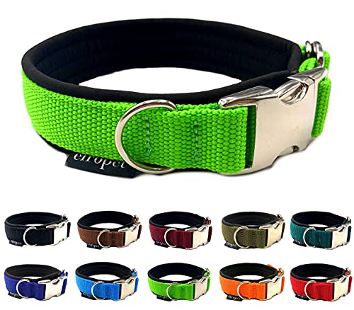 Hundehalsband Softshell unterlegt verstellbar für kleine Hunde & große Hunde S/M/L/XL (XL 51cm - 59cm Breite: 25mm, Neongrün) von elropet