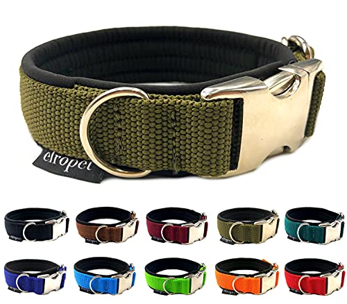 Hundehalsband Softshell unterlegt verstellbar für kleine Hunde & große Hunde S/M/L/XL (XL 51cm - 59cm Breite: 35mm, Olive) von elropet