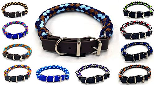 Hundehalsband für kleine Hunde/mittlere Hunde/große Hunde verstellbar S/M/L/XL mit Biothane Schnallenverschluss L 49cm - 54cm, Hawaii (Hellbraun, türkis, Curry) von elropet