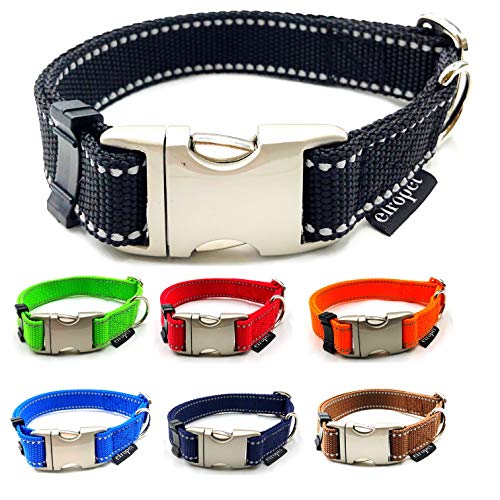 Hundehalsband reflektierend für kleine/mittlere/große Hunde verstellbar S - L/Breite 20mm oder 25mm (M 40cm - 55cm Breite: 20mm, Schwarz mit Reflektoren) von elropet