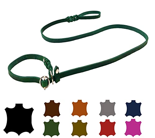 Hundeleine Fettleder Agility/Retrieverleine mit Zugstopp/Moxonleine für kleine Hunde/große Hunde (1,70m X 15mm, Tannengrün) von elropet