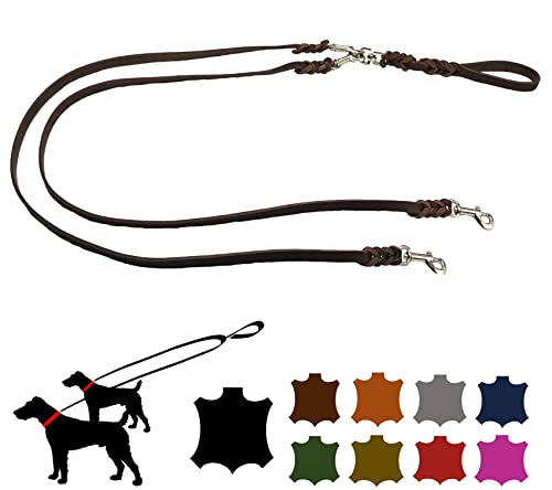 Hundeleine Fettleder Zwei Hunde Zwillingsleine kleine Hunde/große Hunde Doppelleine (1,30m X 8mm, Braun) von elropet