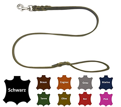 Hundeleine Fettleder kleine Hunde/große Hunde MIT Handschlaufe Made IN Germany 1m - 5m (5,0m X 15mm, Olivegrün) von elropet