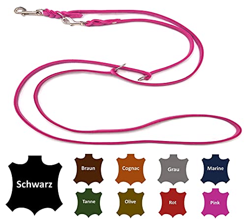 Hundeleine Fettleder kleine Hunde/große Hunde 2m / 2,40m / 2,80m / 3,50m / 5m Doppelleine verstellbar (3,50m X 12mm, Pink) von elropet