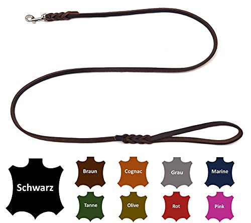 Hundeleine Fettleder kleine Hunde/große Hunde MIT Handschlaufe Made IN Germany 1m - 5m (4,0m X 8mm, Braun) von elropet