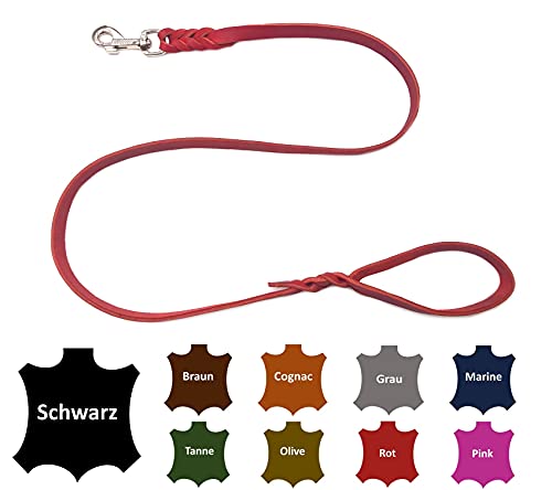 Hundeleine Fettleder kleine Hunde/große Hunde MIT Handschlaufe Made IN Germany 1m - 5m (5,0m X 15mm, Rot) von elropet