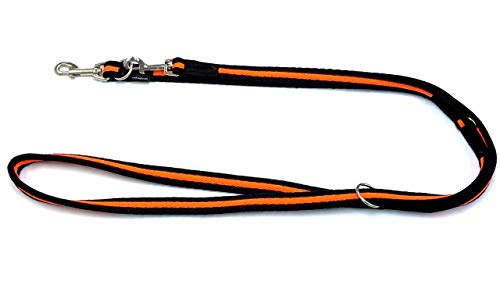 Hundeleine Super Soft Doppelleine 2,40m / 2,80 m verstellbar für mittlere und große Hunde/Übungsleine/Führleine (2,40 m, Schwarz-Orange-Schwarz) von elropet