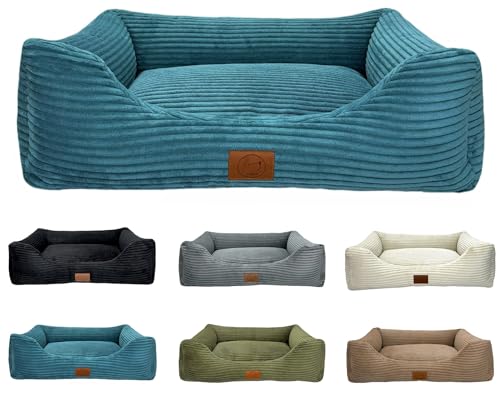 elropet Hundebett orthopädisch aus Kuschel Cord XS/S/M/L/XL kleine Hunde große Hunde Hundekorb (Azurblau, XXL (145x110x30cm)) von elropet