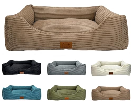 elropet Hundebett orthopädisch aus Kuschel Cord XS/S/M/L/XL kleine Hunde große Hunde Hundekorb (Cappuccino, XXL (145x110x30cm)) von elropet