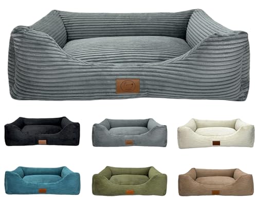 elropet Hundebett orthopädisch aus Kuschel Cord XS/S/M/L/XL kleine Hunde große Hunde Hundekorb (Mausgrau, XXL (145x110x30cm)) von elropet