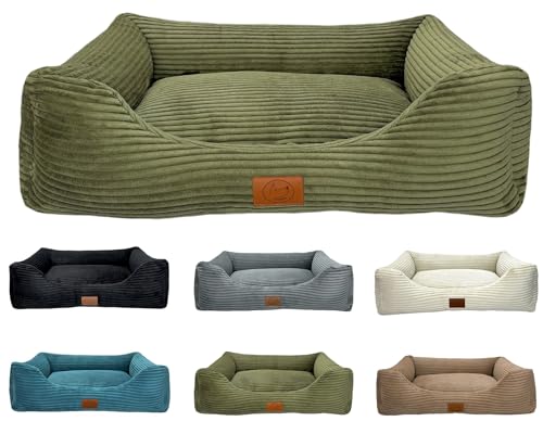 elropet Hundebett orthopädisch aus Kuschel Cord XS/S/M/L/XL kleine Hunde große Hunde Hundekorb (Olivegrün, XXL (145x110x30cm)) von elropet