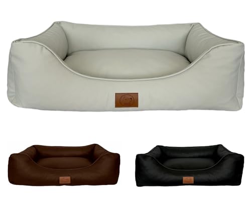 elropet Hundebett orthopädisch aus hochwertigem Kunstleder Milano XS/S/M/L/XL kleine Hunde große Hunde Hundekorb (Cremeweiß, S (75x55x20cm)) von elropet