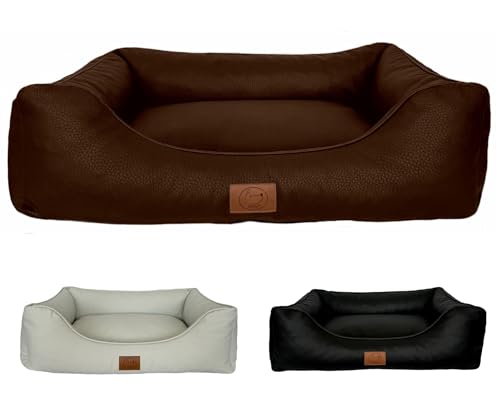 elropet Hundebett orthopädisch aus hochwertigem Kunstleder Milano XS/S/M/L/XL kleine Hunde große Hunde Hundekorb (Dunkelbraun, L (100x80x24cm)) von elropet