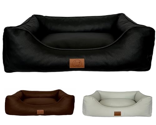 elropet Hundebett orthopädisch aus hochwertigem Kunstleder Milano XS/S/M/L/XL kleine Hunde große Hunde Hundekorb (Schwarz, L (100x80x24cm)) von elropet