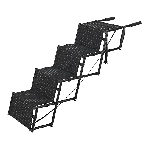 [en.casa] Hundetreppe Colchester Haustiertreppe Einstieghilfe 4-stufig faltbar bis 55 kg für kleine und große Hunde Metall/Polyester Schwarz von [en.casa]